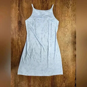 DBY LTD Y2k blue slip dress w glittery silver floral pattern coquette Barbie